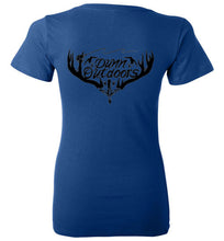 Load image into Gallery viewer, Ladies deep v neck with DuonnOutdoors logo on back
